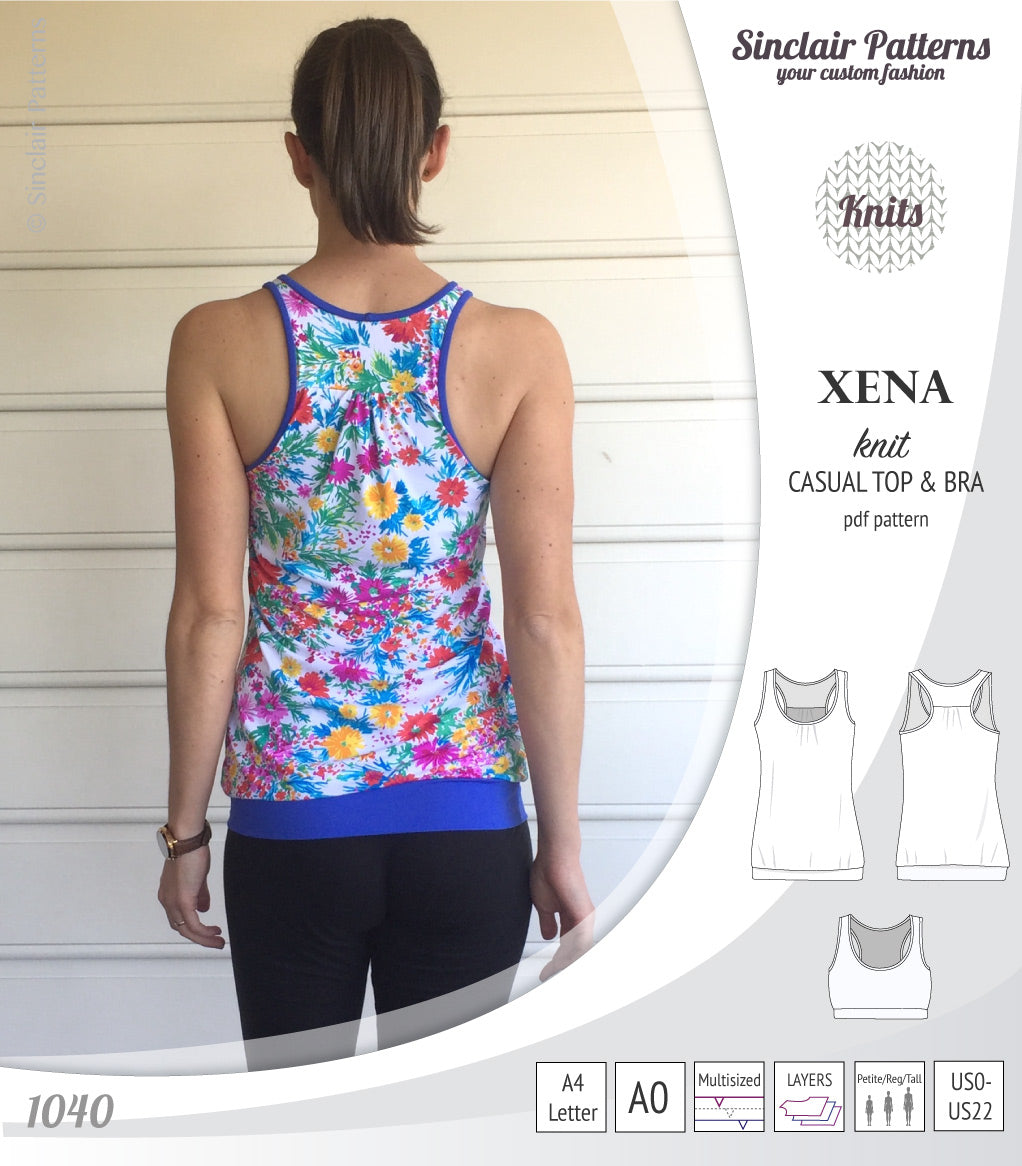 PDF Sewing pattern Sinclair Patterns S1040 Xena casual style racerback tank top and bra