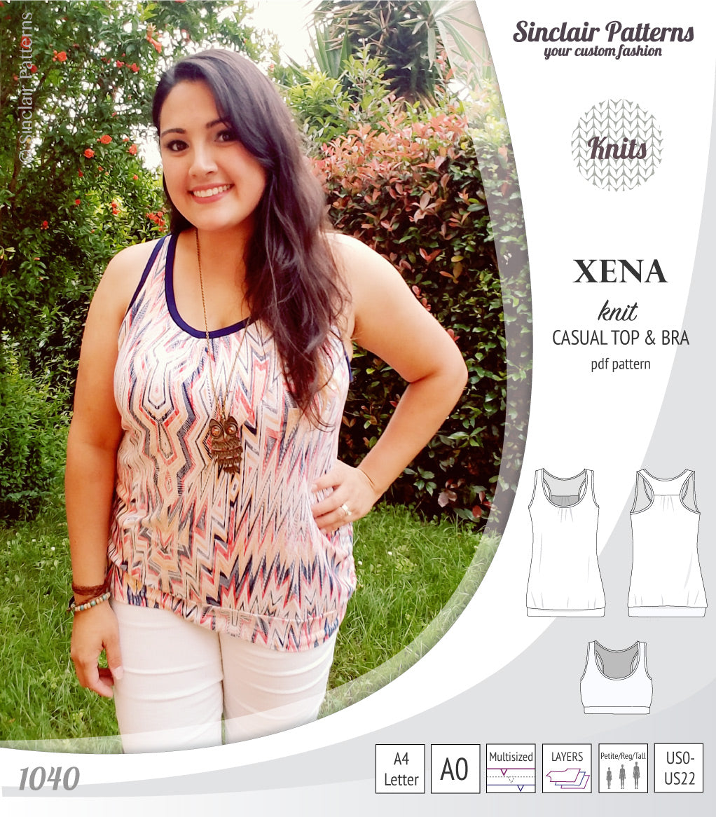 PDF Sewing pattern Sinclair Patterns S1040 Xena casual style racerback tank top and bra