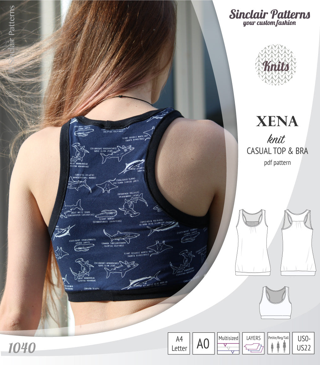 PDF Sewing pattern Sinclair Patterns S1040 Xena casual style racerback tank top and bra
