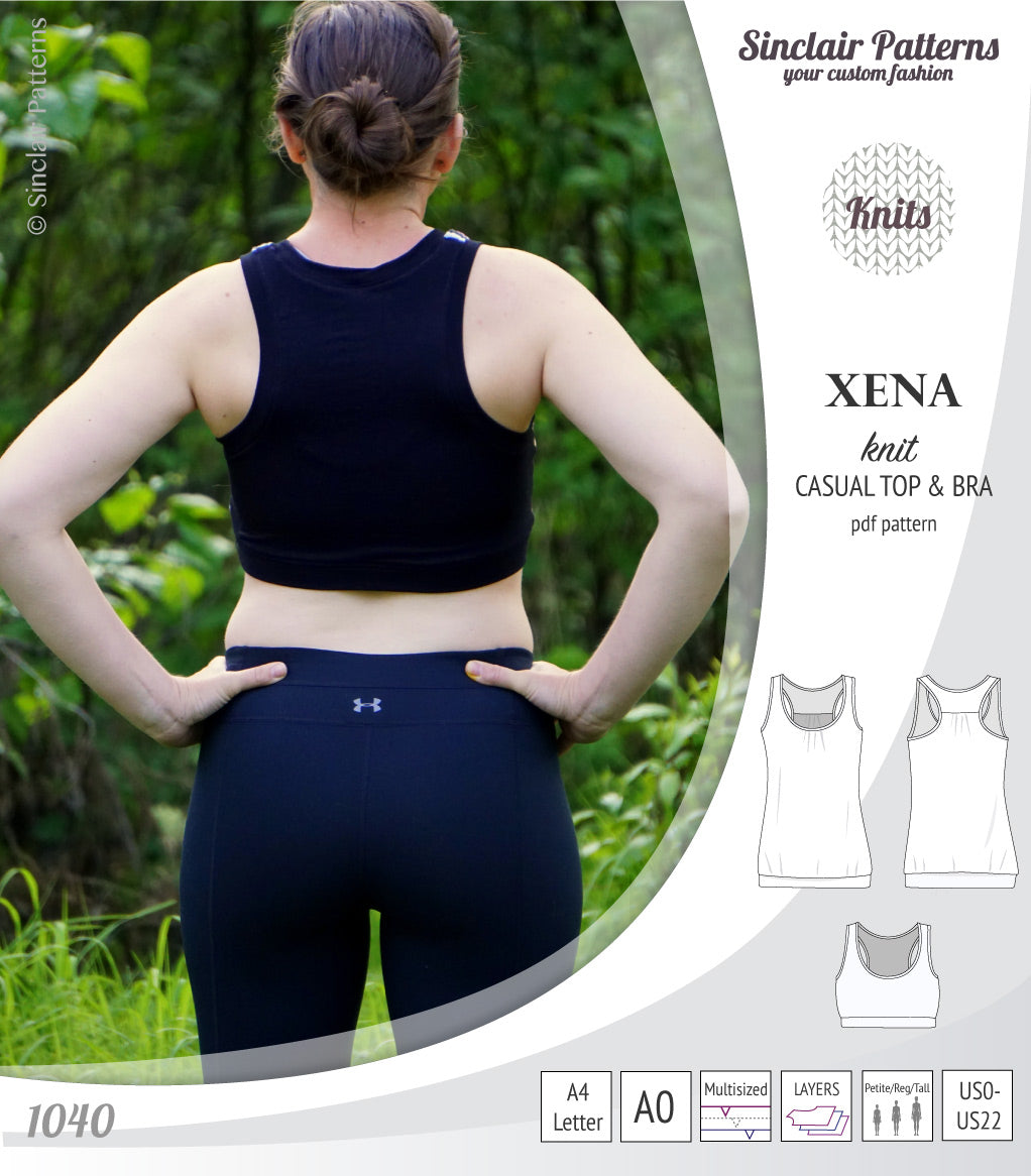 PDF Sewing pattern Sinclair Patterns S1040 Xena casual style racerback tank top and bra