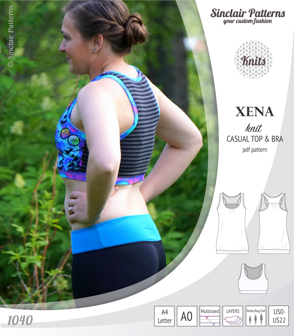 PDF Sewing pattern Sinclair Patterns S1040 Xena casual style racerback tank top and bra