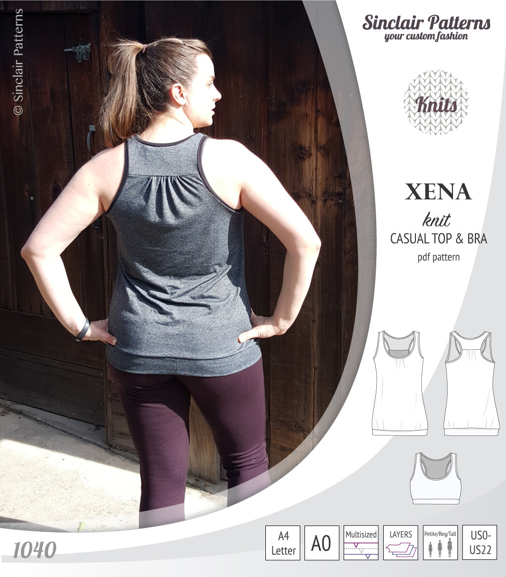 PDF Sewing pattern Sinclair Patterns S1040 Xena casual style racerback tank top and bra