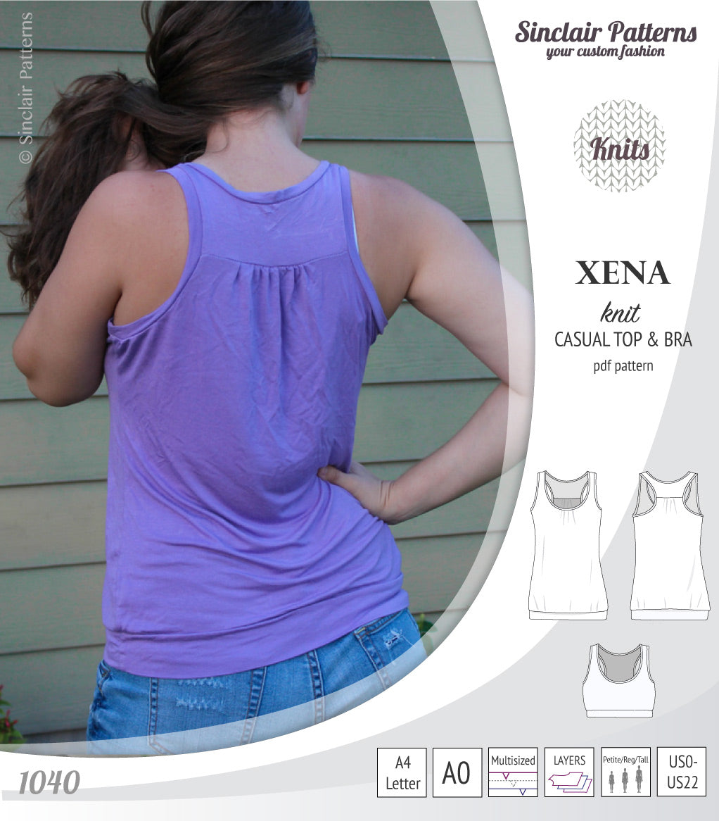 PDF Sewing pattern Sinclair Patterns S1040 Xena casual style racerback tank top and bra