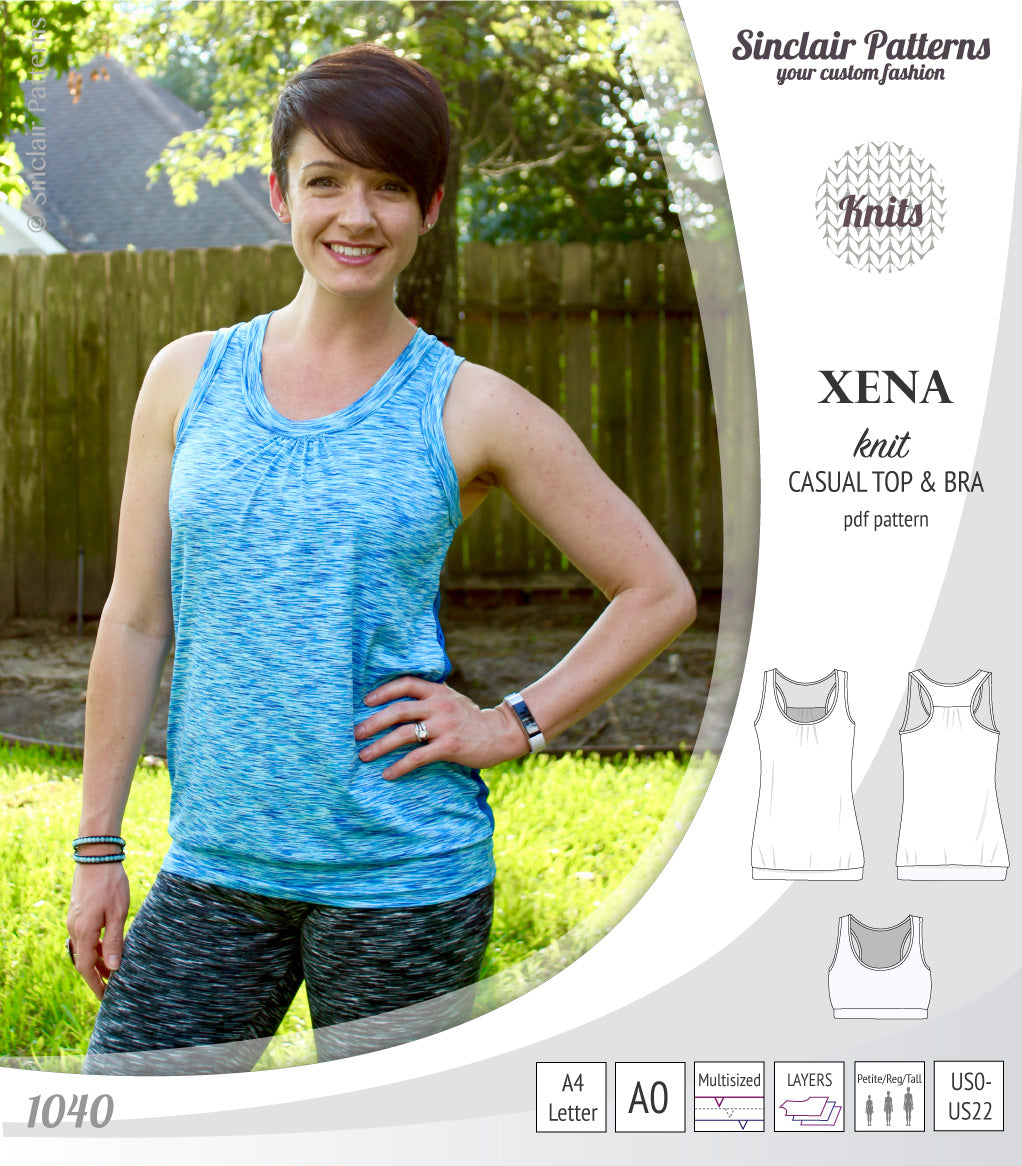 PDF Sewing pattern Sinclair Patterns S1040 Xena casual style racerback tank top and bra