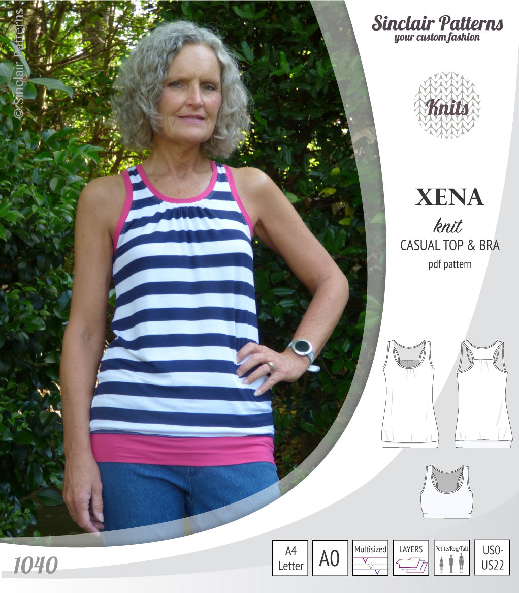 PDF Sewing pattern Sinclair Patterns S1040 Xena casual style racerback tank top and bra