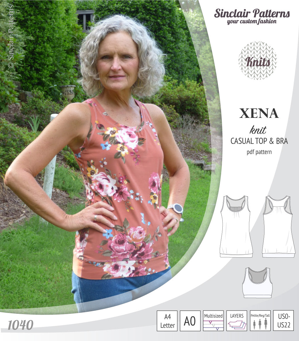 PDF Sewing pattern Sinclair Patterns S1040 Xena casual style racerback tank top and bra