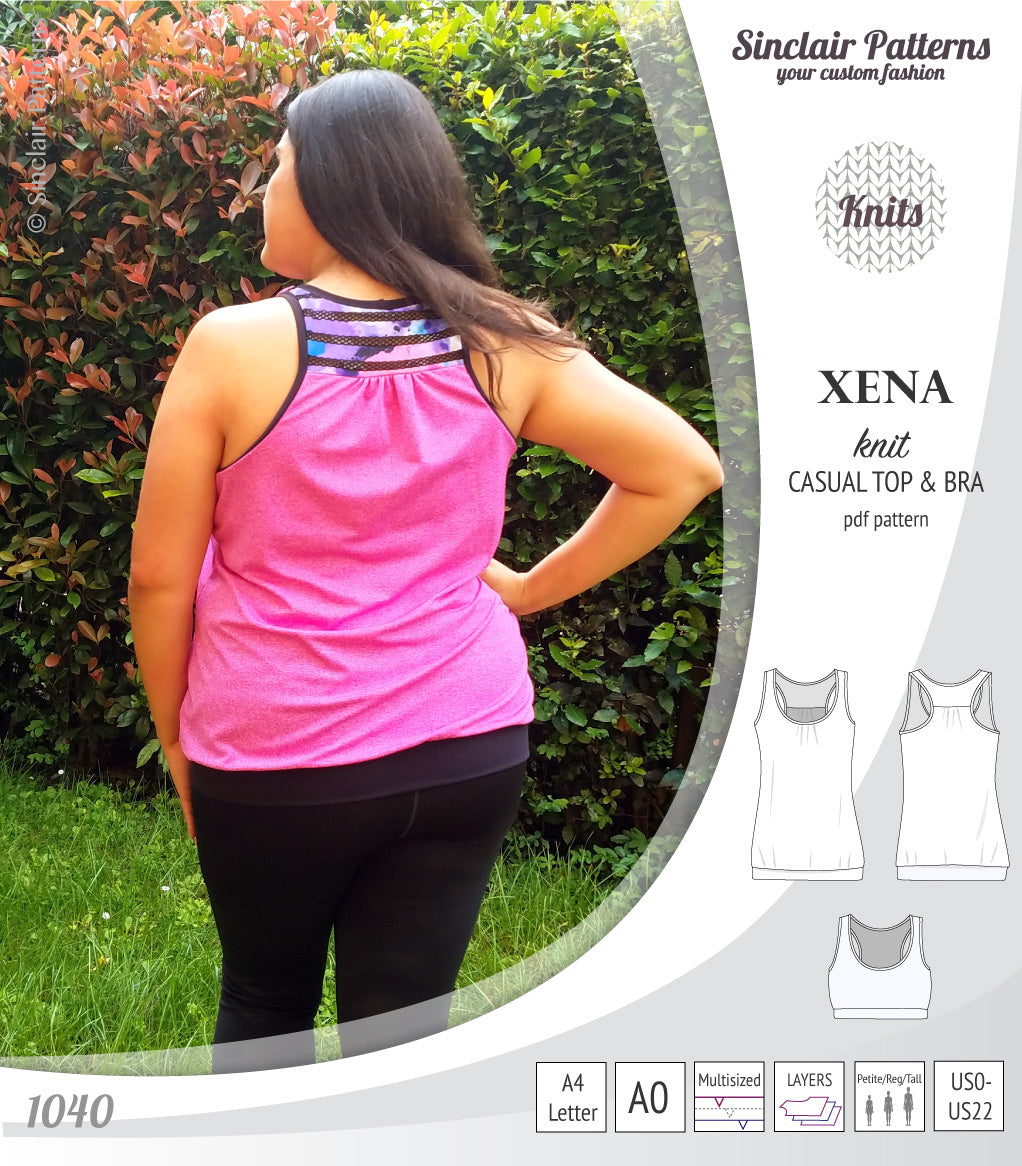 PDF Sewing pattern Sinclair Patterns S1040 Xena casual style racerback tank top and bra