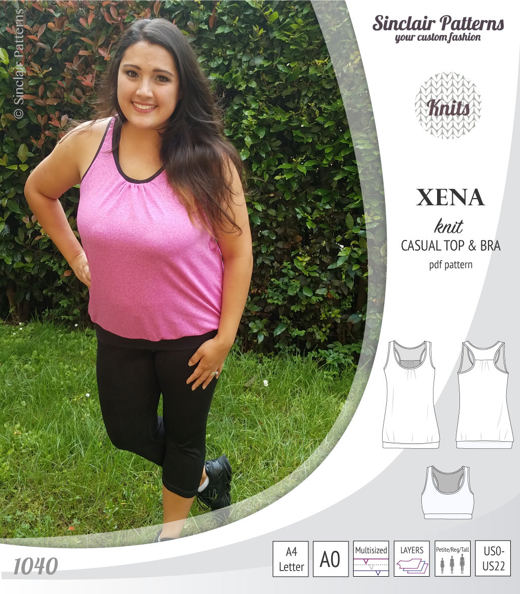 PDF Sewing pattern Sinclair Patterns S1040 Xena casual style racerback tank top and bra