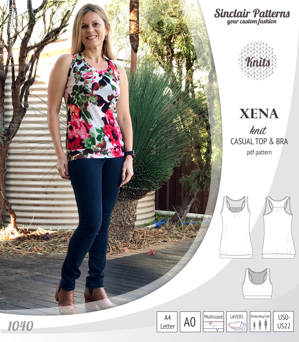 PDF Sewing pattern Sinclair Patterns S1040 Xena casual style racerback tank top and bra