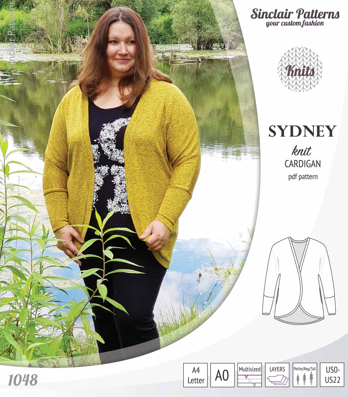 PDF Sewing pattern Sinclair Patterns S1048 Sydney cocoon style knit cardigan with pockets