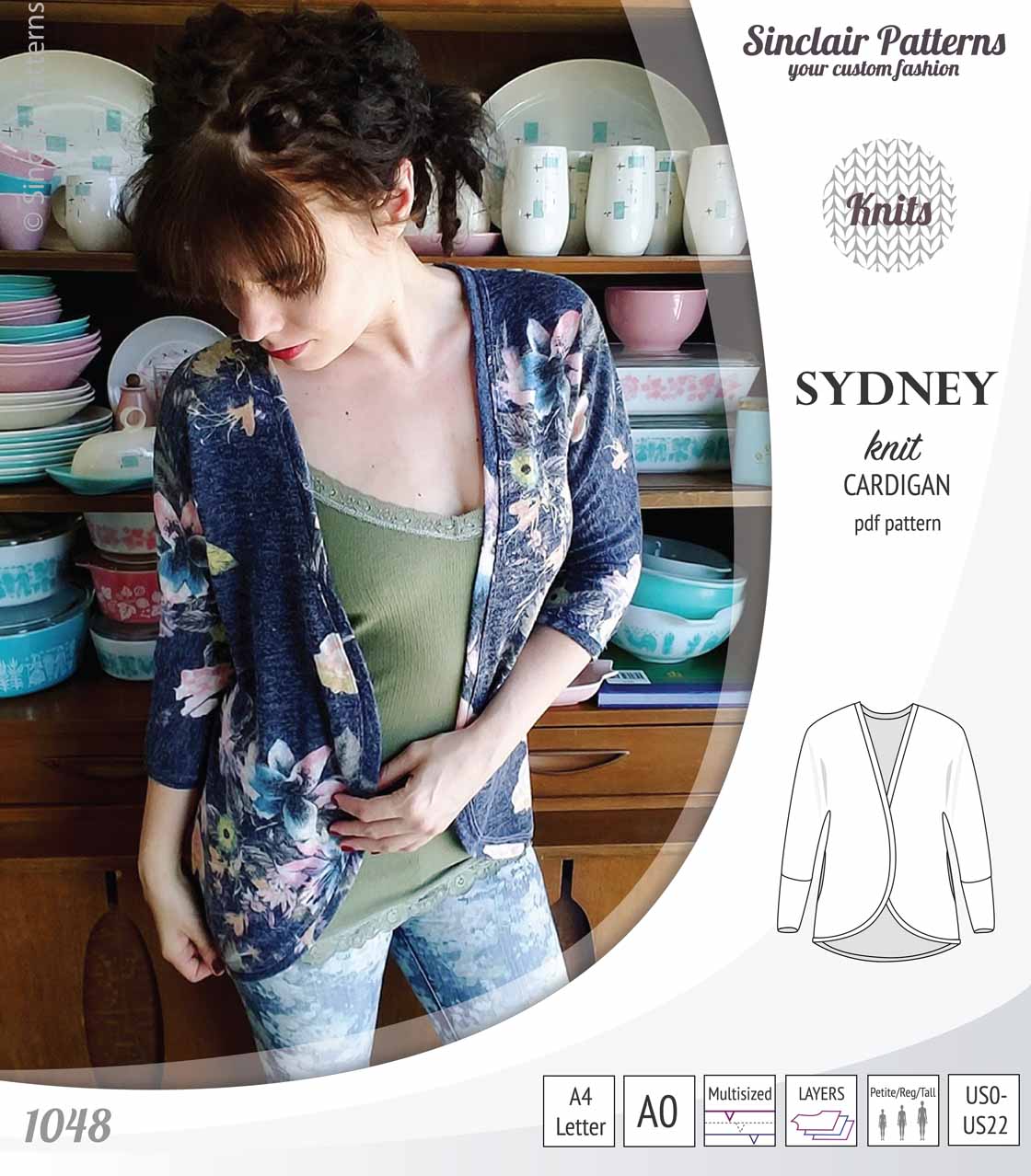 PDF Sewing pattern Sinclair Patterns S1048 Sydney cocoon style knit cardigan with pockets