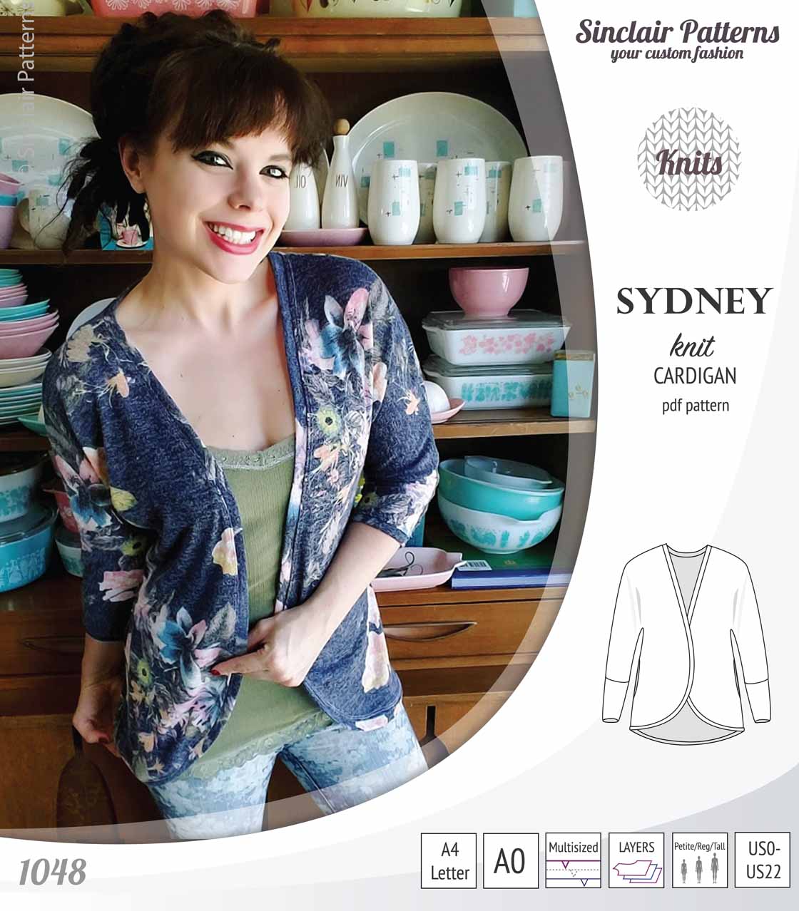 PDF Sewing pattern Sinclair Patterns S1048 Sydney cocoon style knit cardigan with pockets