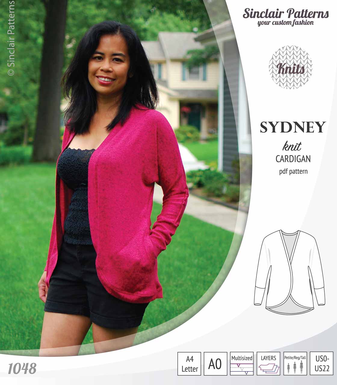 PDF Sewing pattern Sinclair Patterns S1048 Sydney cocoon style knit cardigan with pockets