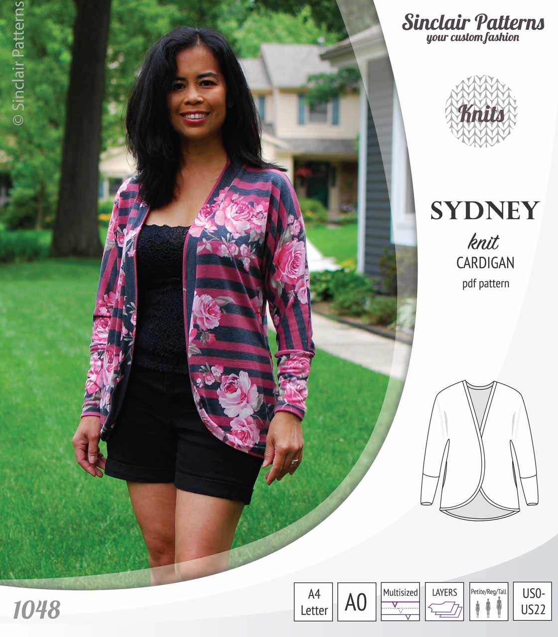 PDF Sewing pattern Sinclair Patterns S1048 Sydney cocoon style knit cardigan with pockets