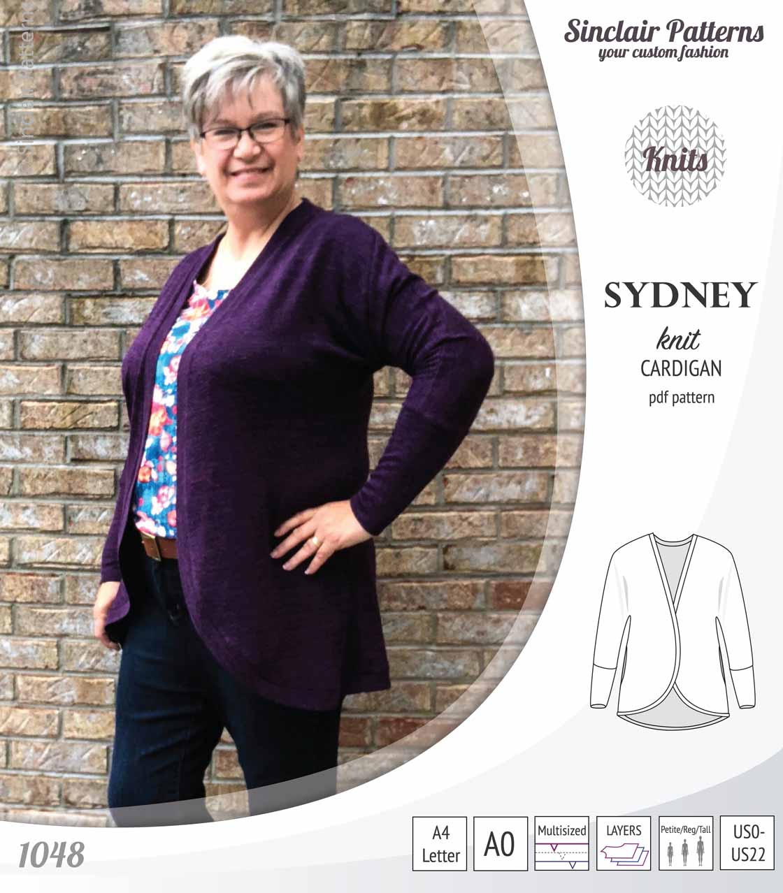 PDF Sewing pattern Sinclair Patterns S1048 Sydney cocoon style knit cardigan with pockets