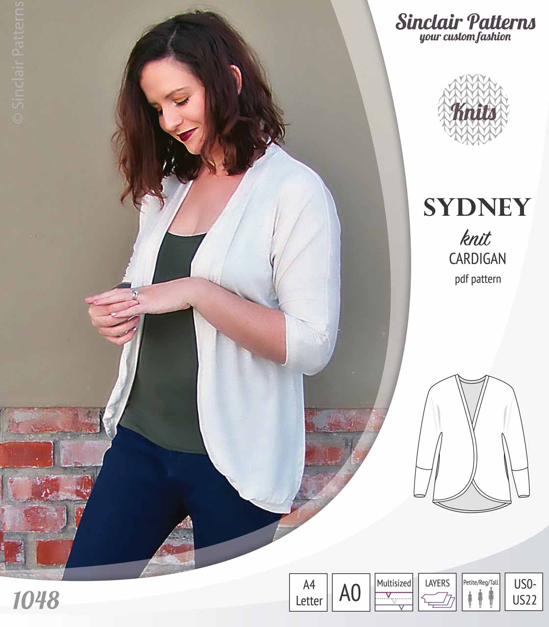 PDF Sewing pattern Sinclair Patterns S1048 Sydney cocoon style knit cardigan with pockets