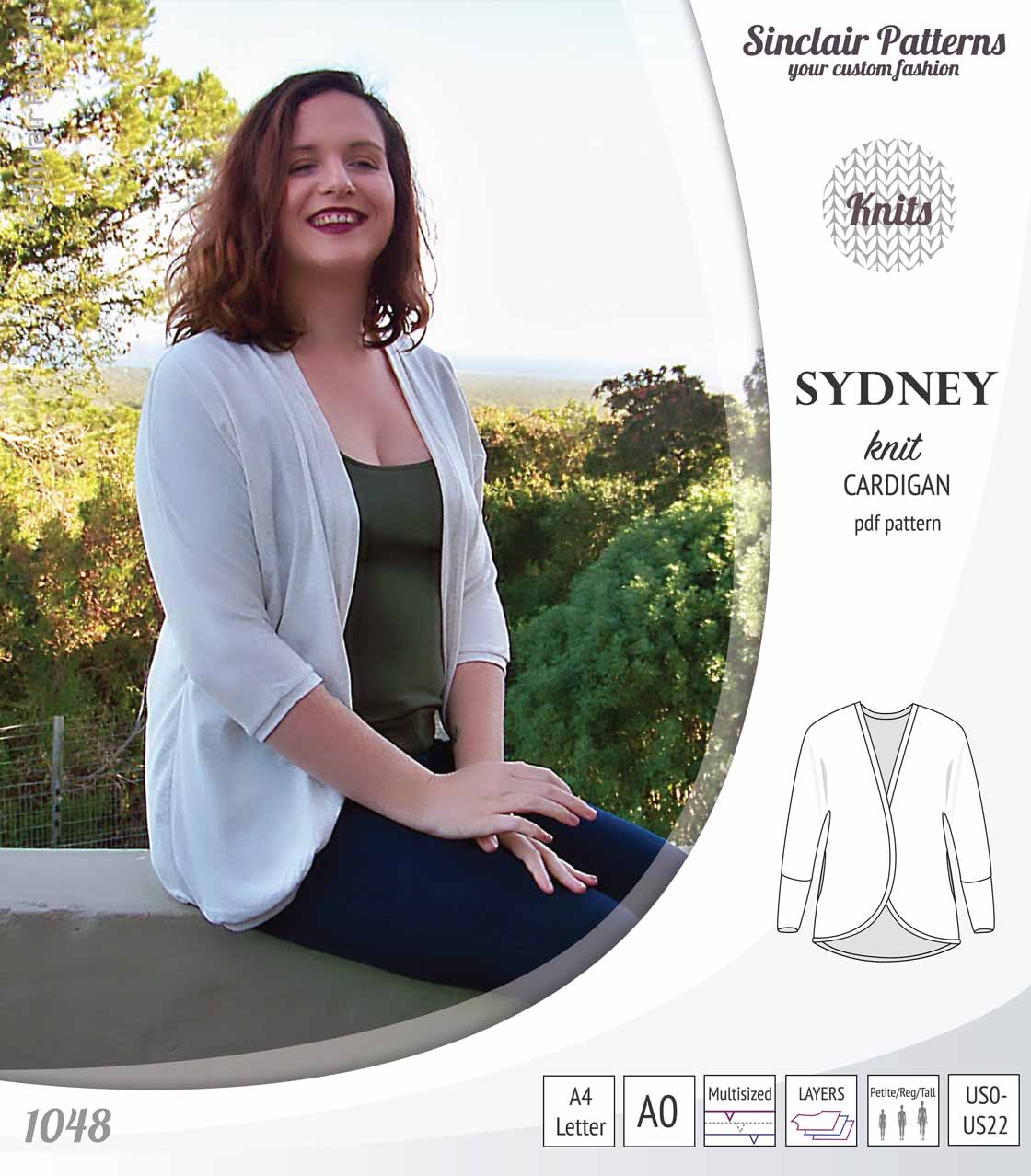 PDF Sewing pattern Sinclair Patterns S1048 Sydney cocoon style knit cardigan with pockets