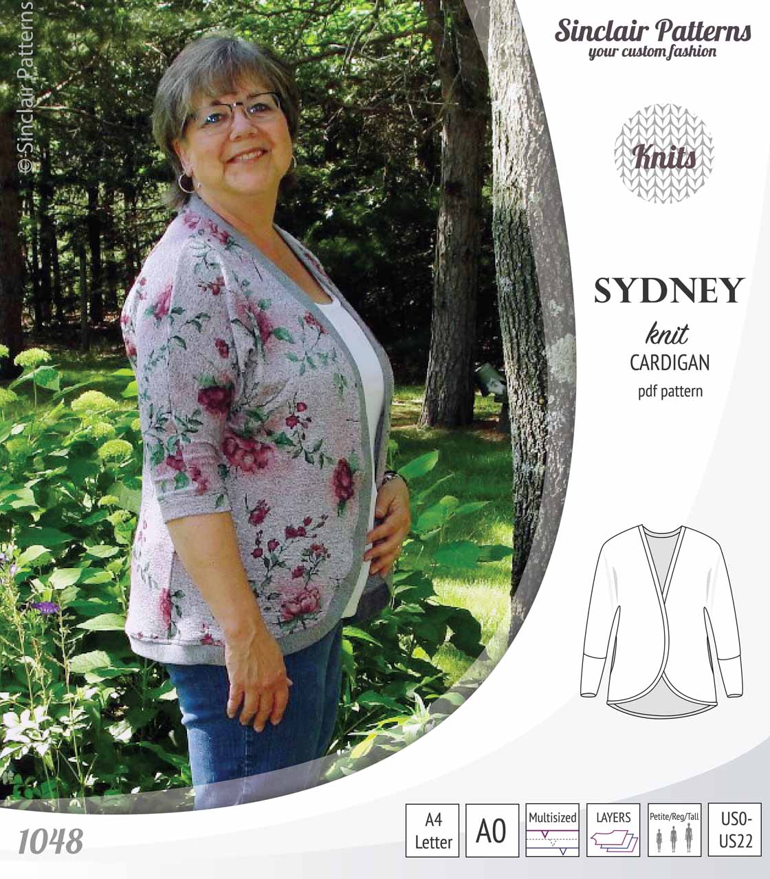 PDF Sewing pattern Sinclair Patterns S1048 Sydney cocoon style knit cardigan with pockets