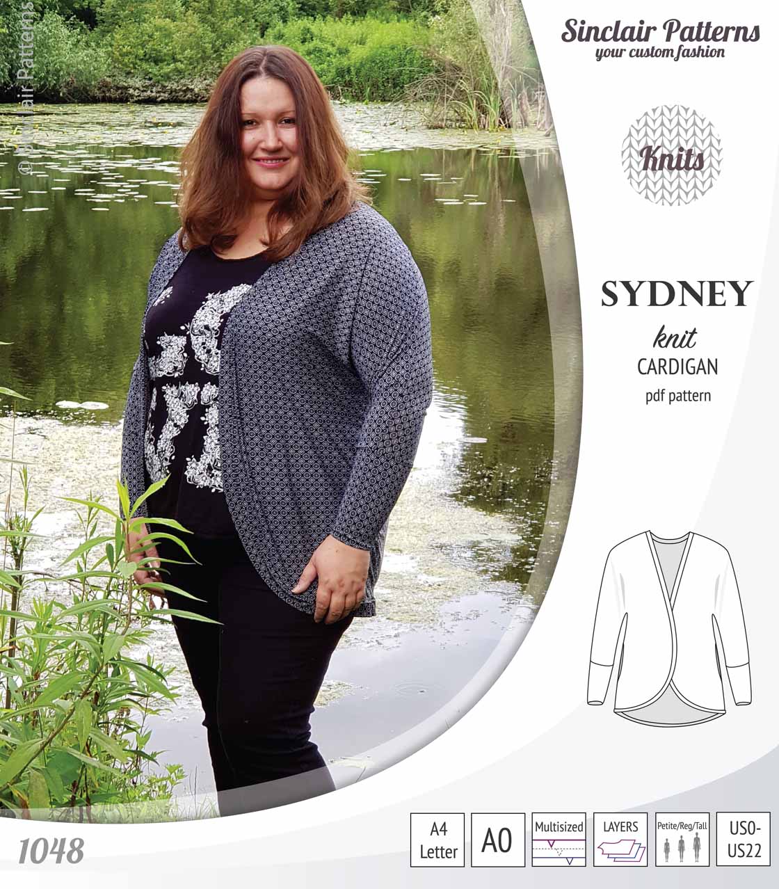 PDF Sewing pattern Sinclair Patterns S1048 Sydney cocoon style knit cardigan with pockets