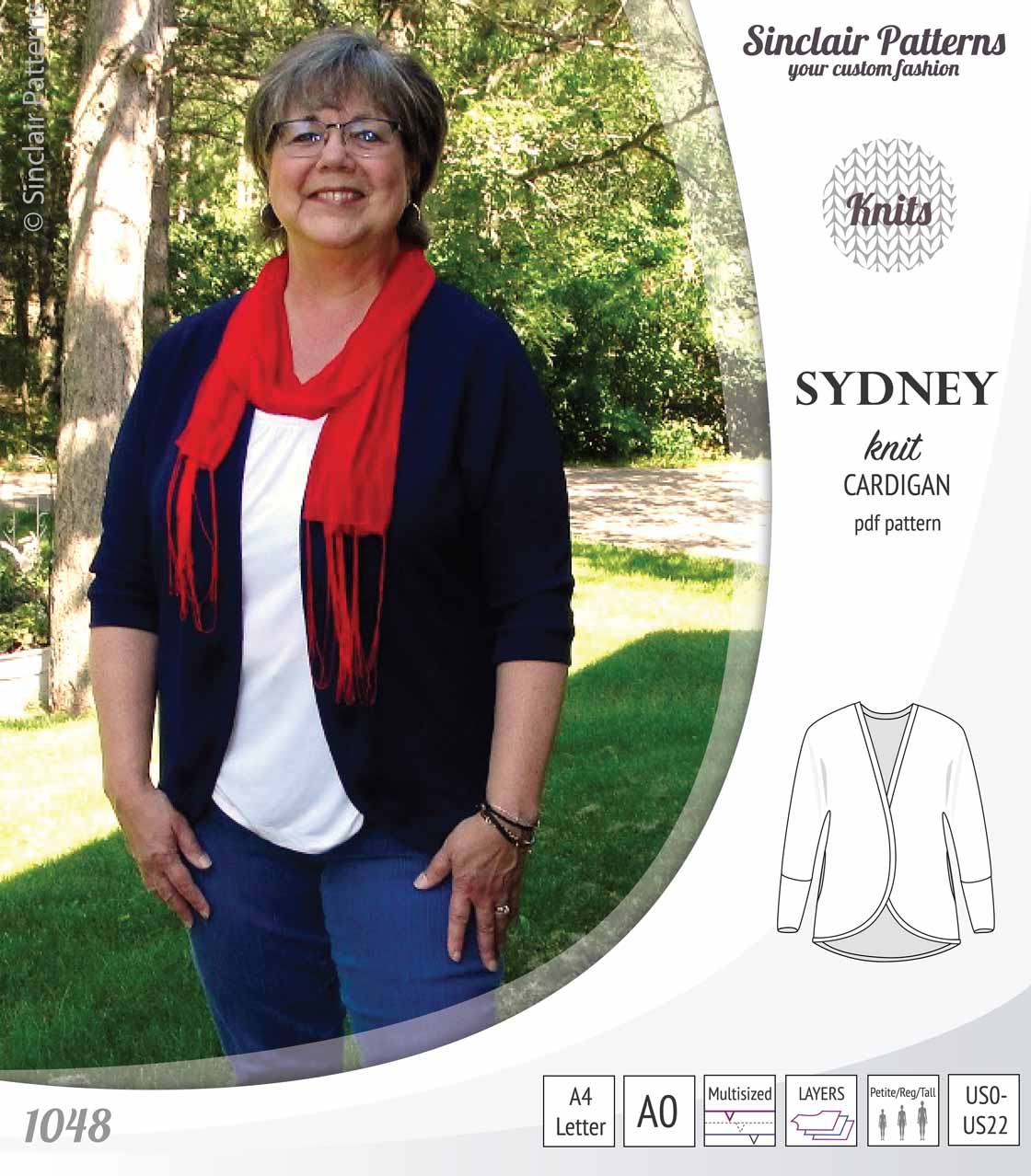 PDF Sewing pattern Sinclair Patterns S1048 Sydney cocoon style knit cardigan with pockets