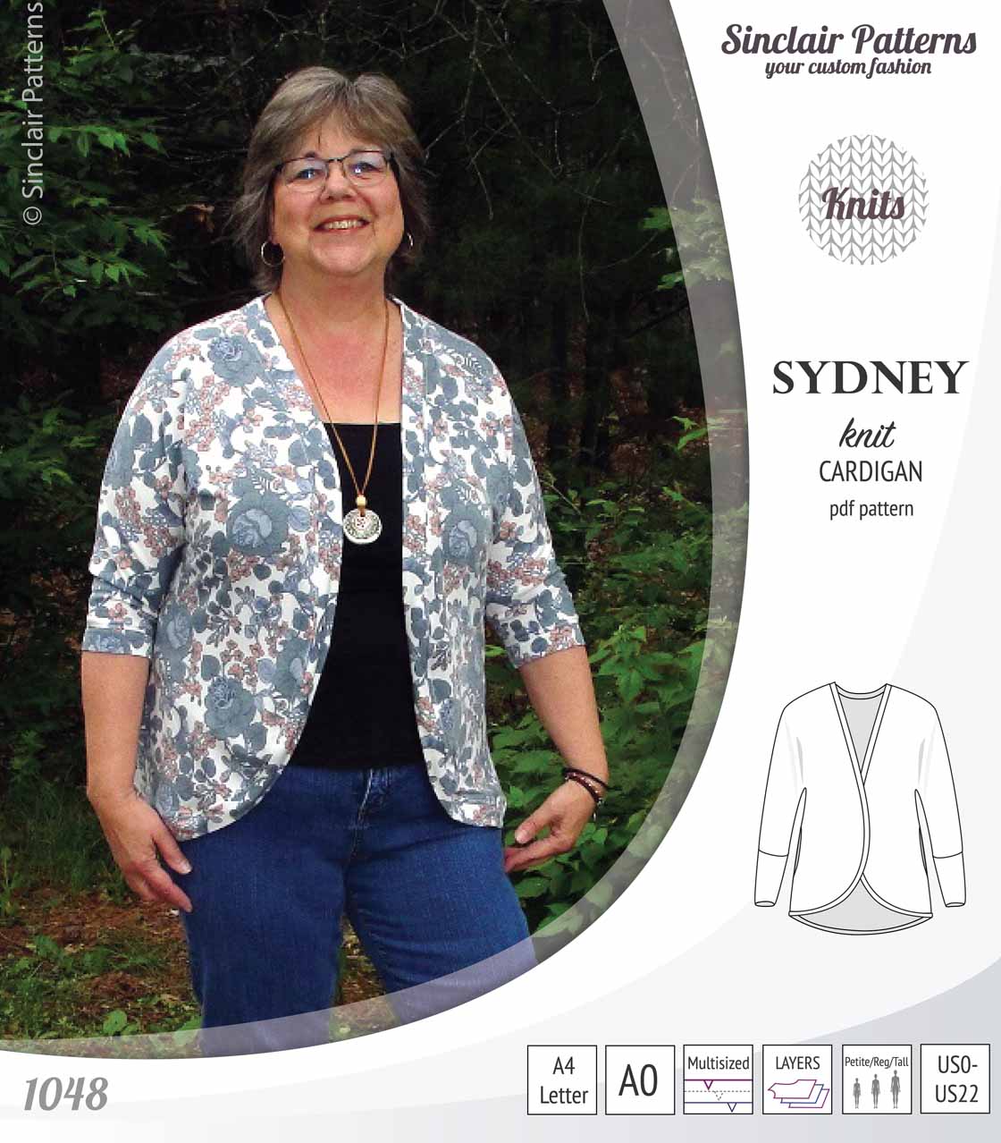 PDF Sewing pattern Sinclair Patterns S1048 Sydney cocoon style knit cardigan with pockets