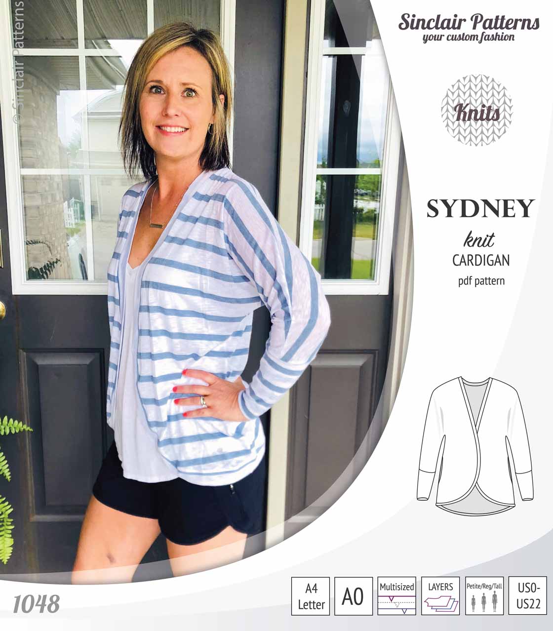 PDF Sewing pattern Sinclair Patterns S1048 Sydney cocoon style knit cardigan with pockets