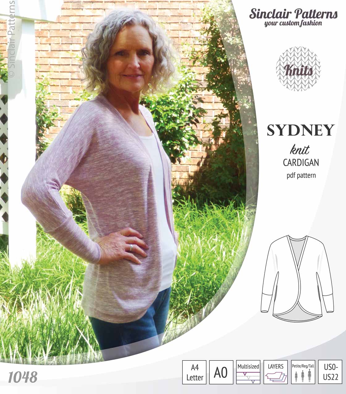 PDF Sewing pattern Sinclair Patterns S1048 Sydney cocoon style knit cardigan with pockets