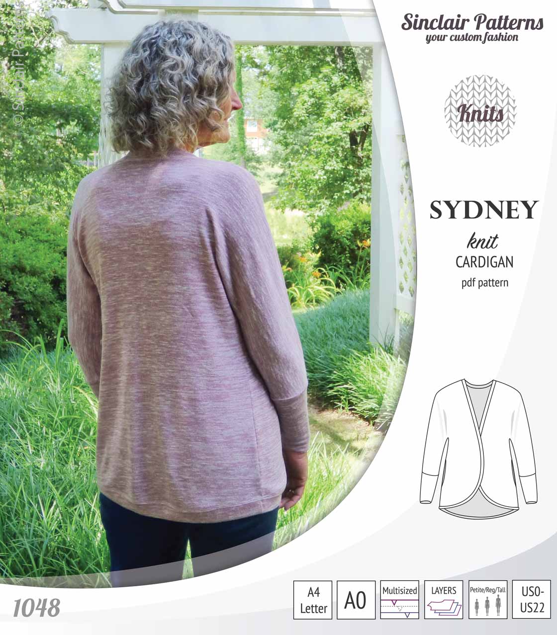 PDF Sewing pattern Sinclair Patterns S1048 Sydney cocoon style knit cardigan with pockets