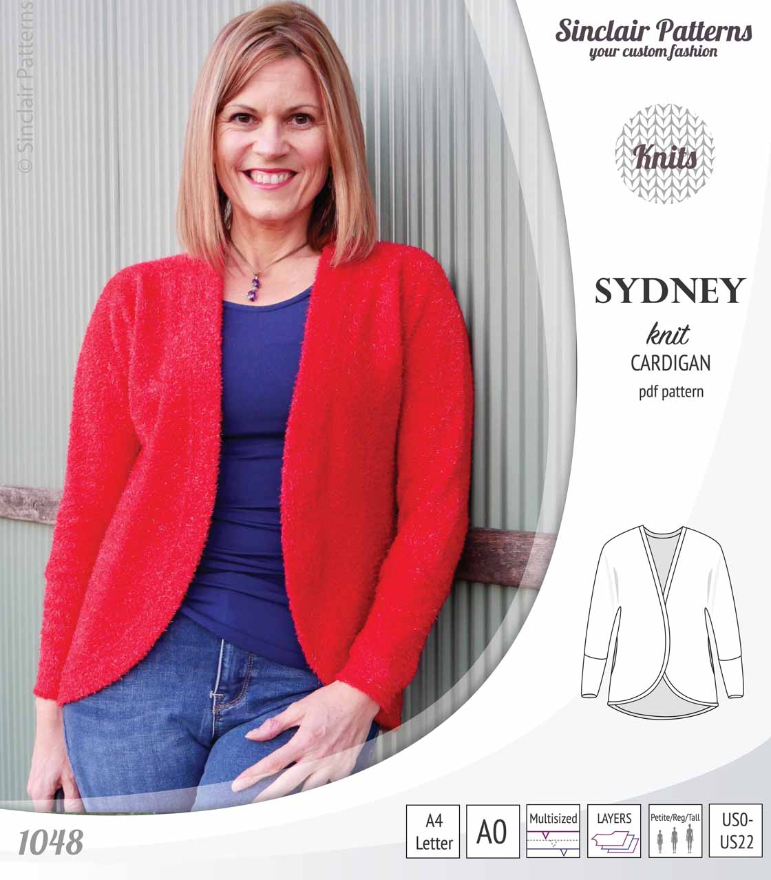 PDF Sewing pattern Sinclair Patterns S1048 Sydney cocoon style knit cardigan with pockets