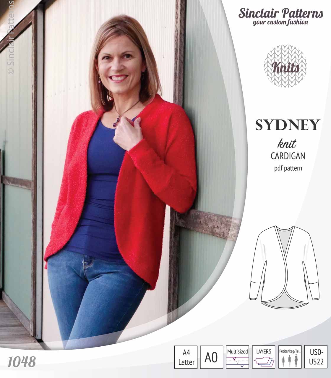 PDF Sewing pattern Sinclair Patterns S1048 Sydney cocoon style knit cardigan with pockets