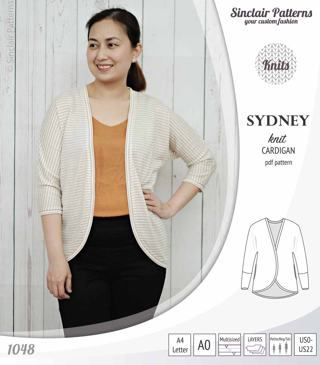 PDF Sewing pattern Sinclair Patterns S1048 Sydney cocoon style knit cardigan with pockets