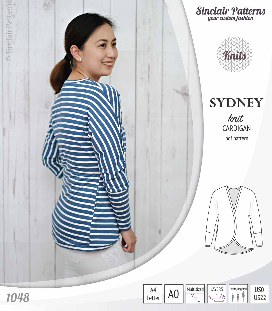 PDF Sewing pattern Sinclair Patterns S1048 Sydney cocoon style knit cardigan with pockets