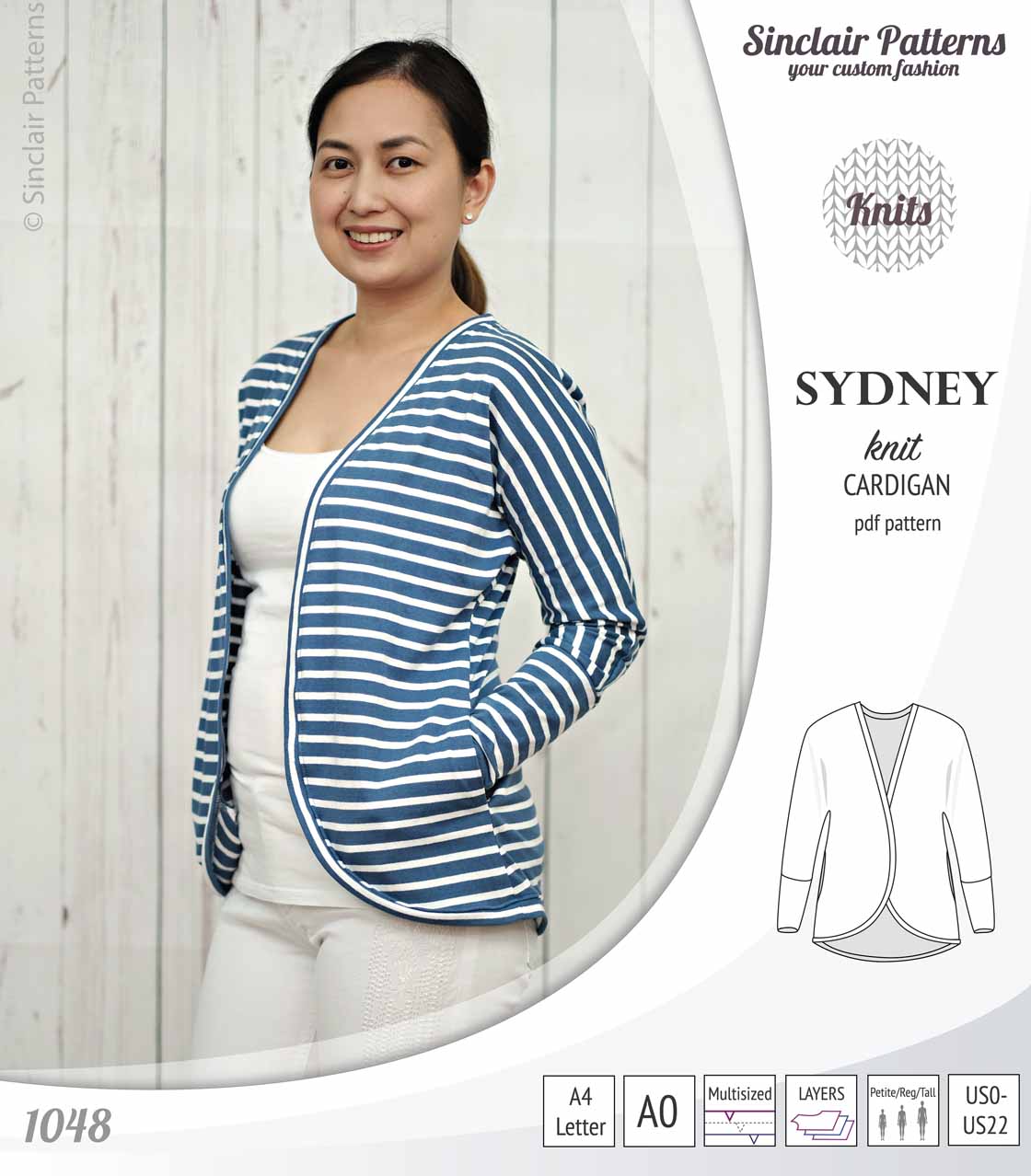 PDF Sewing pattern Sinclair Patterns S1048 Sydney cocoon style knit cardigan with pockets