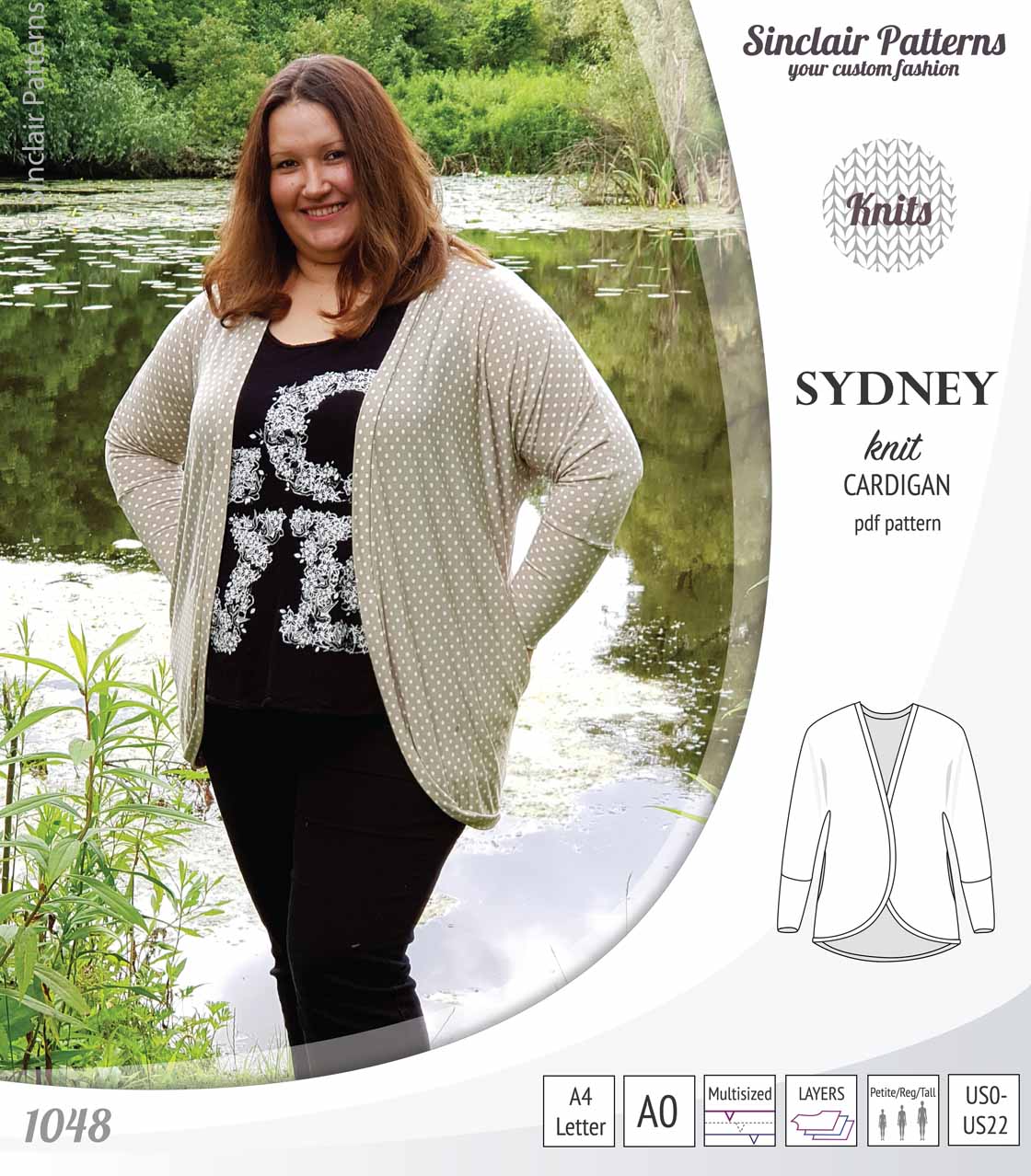 PDF Sewing pattern Sinclair Patterns S1048 Sydney cocoon style knit cardigan with pockets