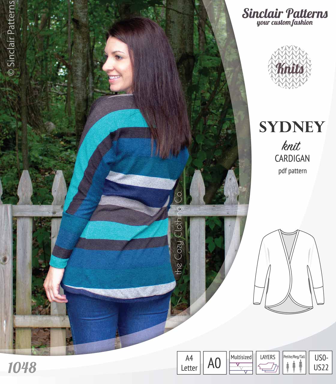 PDF Sewing pattern Sinclair Patterns S1048 Sydney cocoon style knit cardigan with pockets