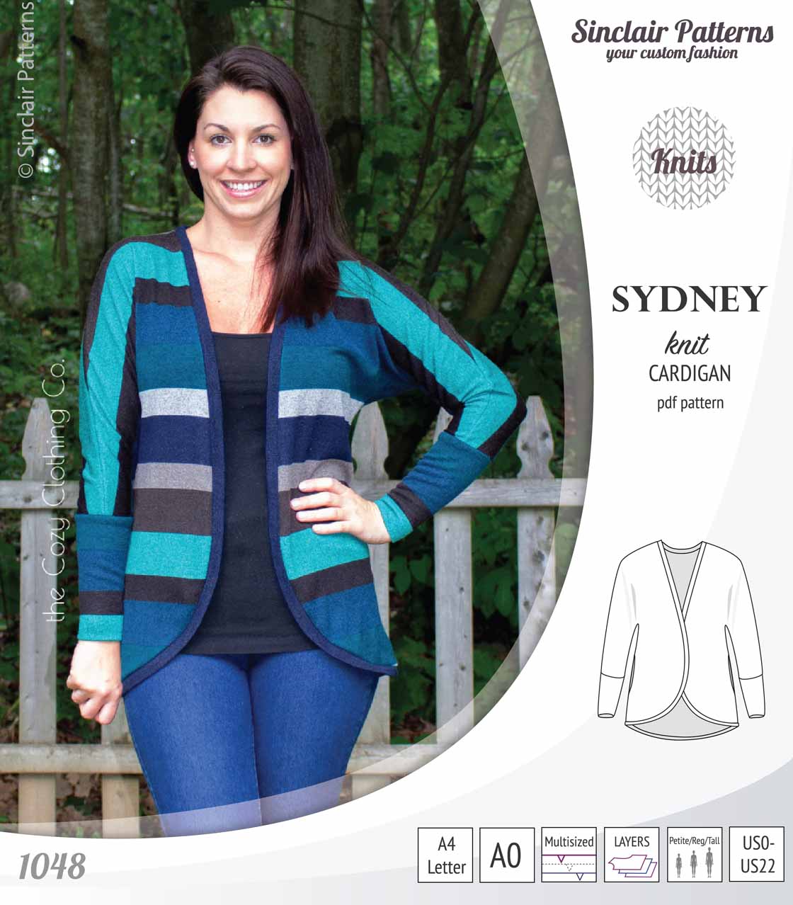 PDF Sewing pattern Sinclair Patterns S1048 Sydney cocoon style knit cardigan with pockets