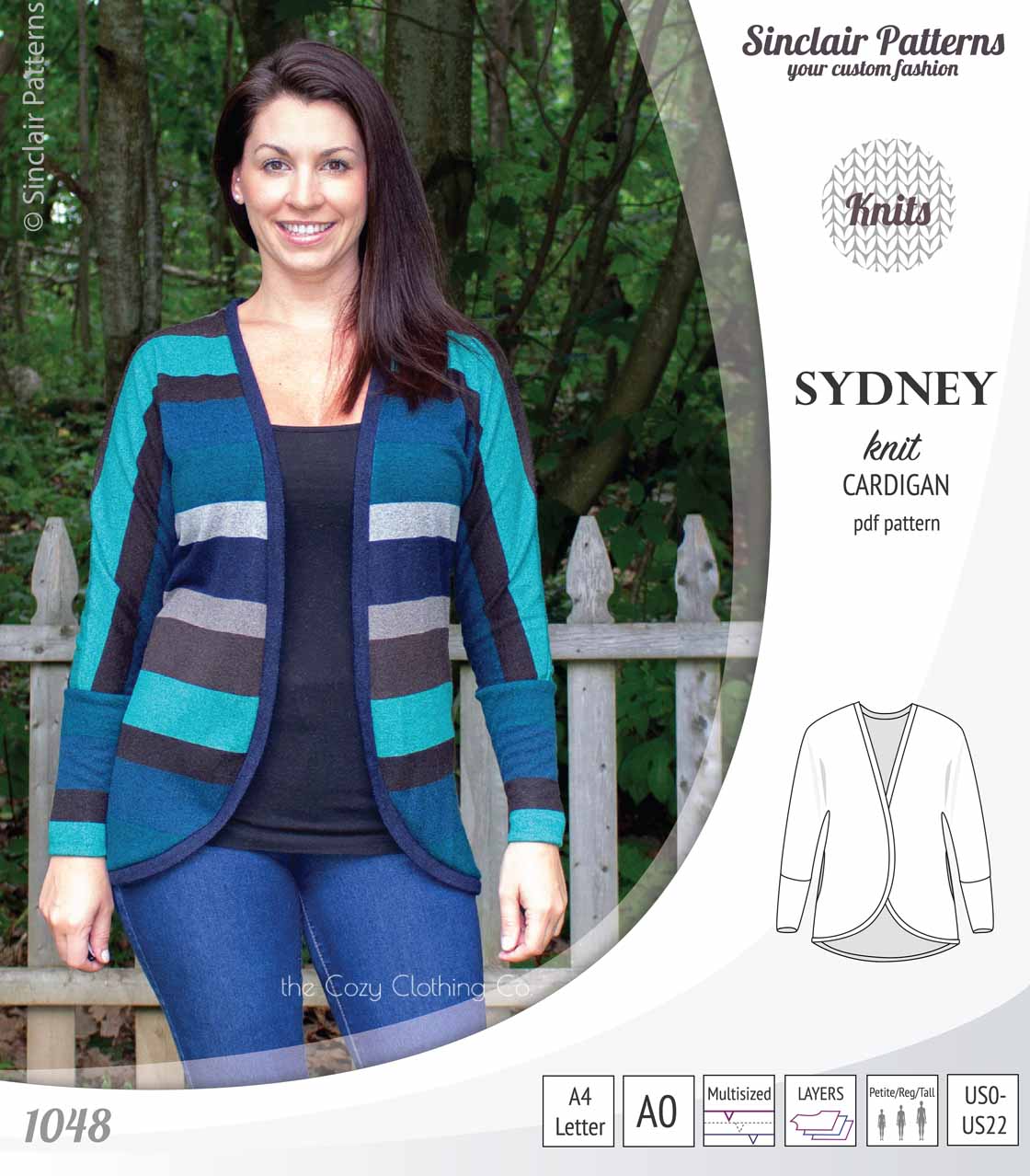 PDF Sewing pattern Sinclair Patterns S1048 Sydney cocoon style knit cardigan with pockets