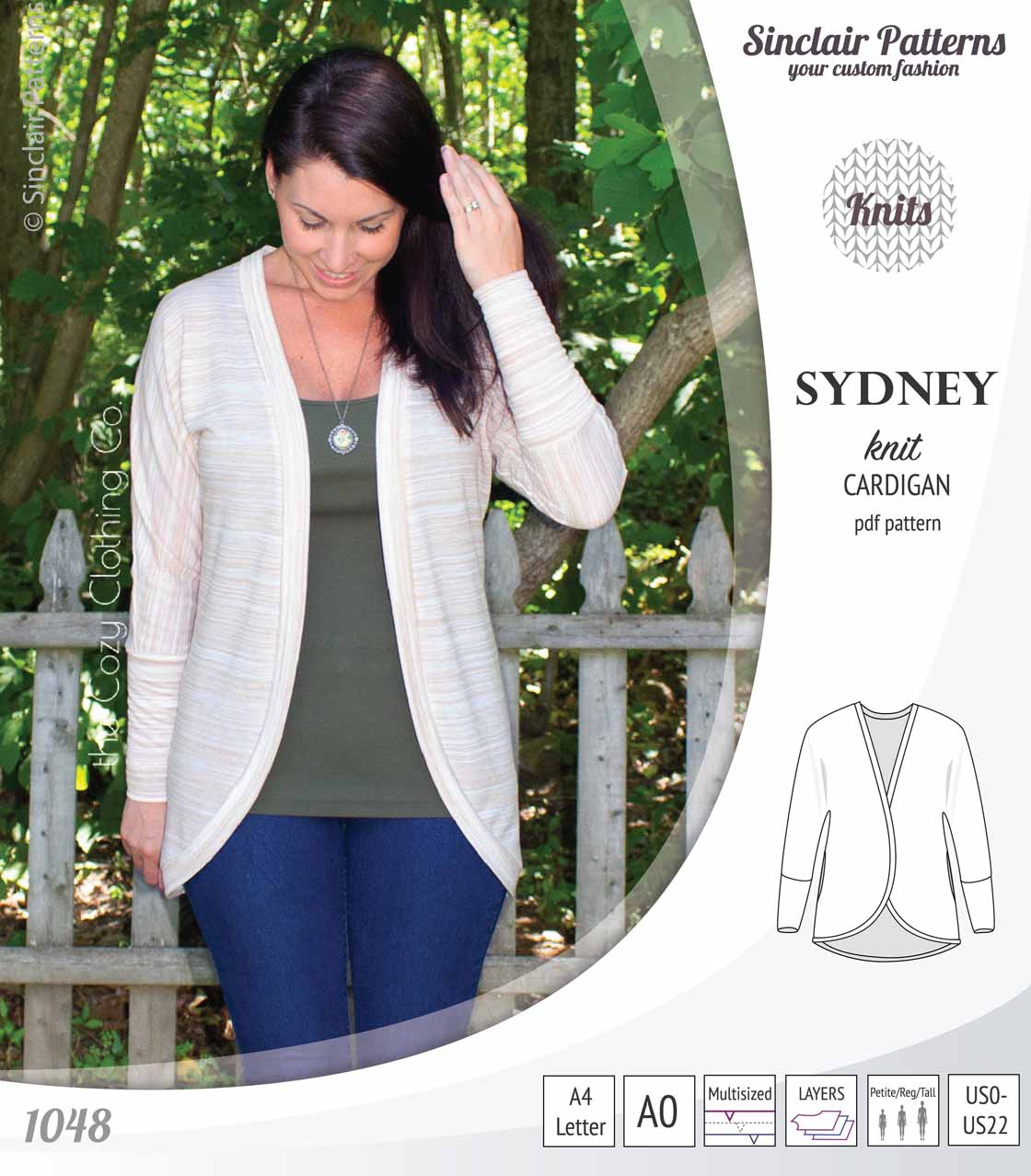 PDF Sewing pattern Sinclair Patterns S1048 Sydney cocoon style knit cardigan with pockets