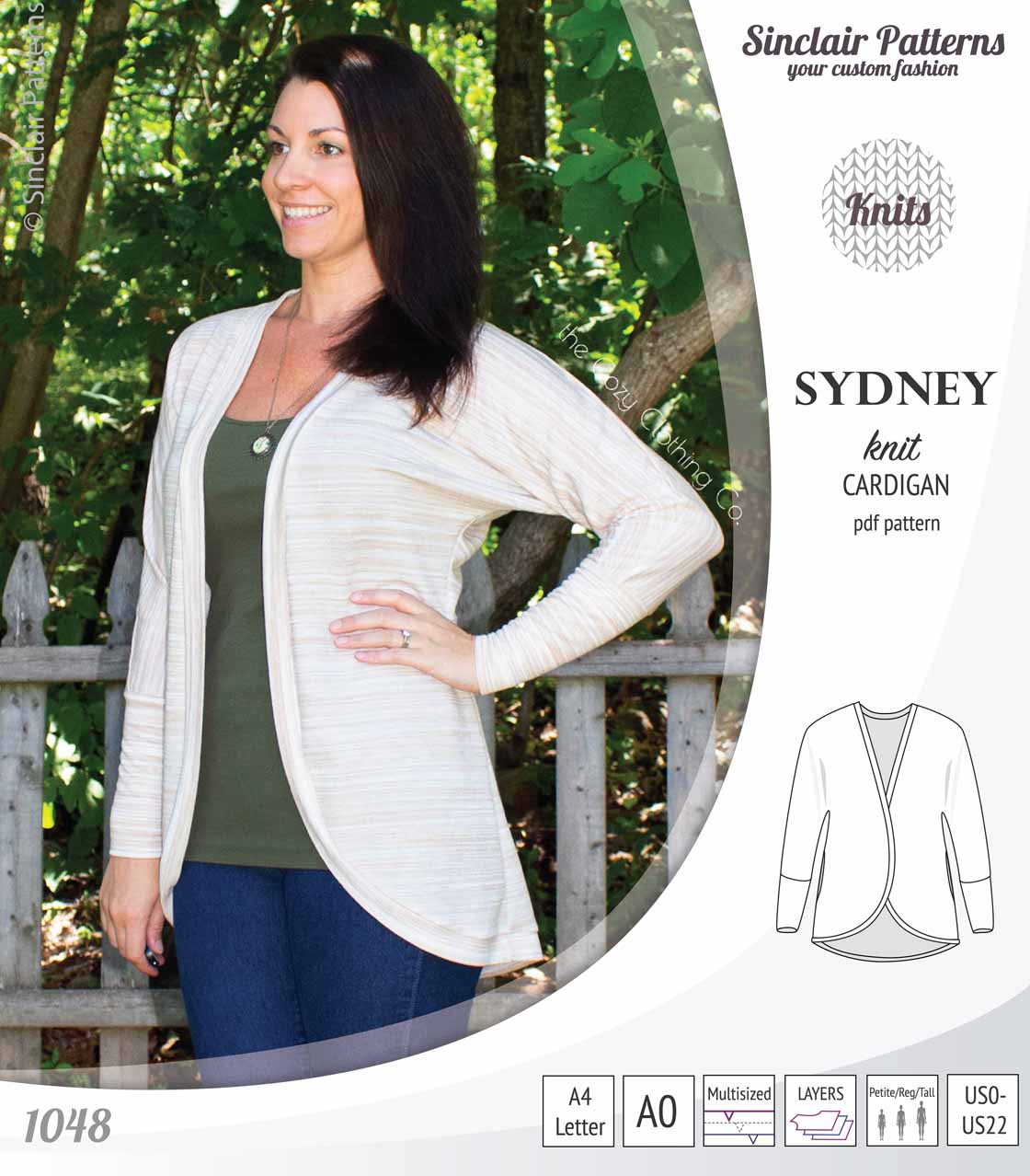 PDF Sewing pattern Sinclair Patterns S1048 Sydney cocoon style knit cardigan with pockets