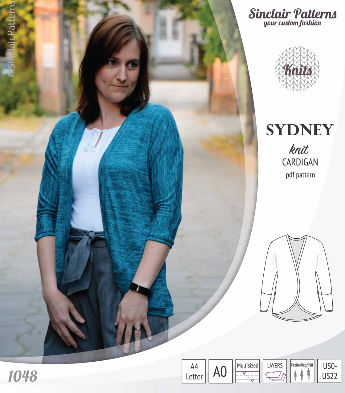 PDF Sewing pattern Sinclair Patterns S1048 Sydney cocoon style knit cardigan with pockets