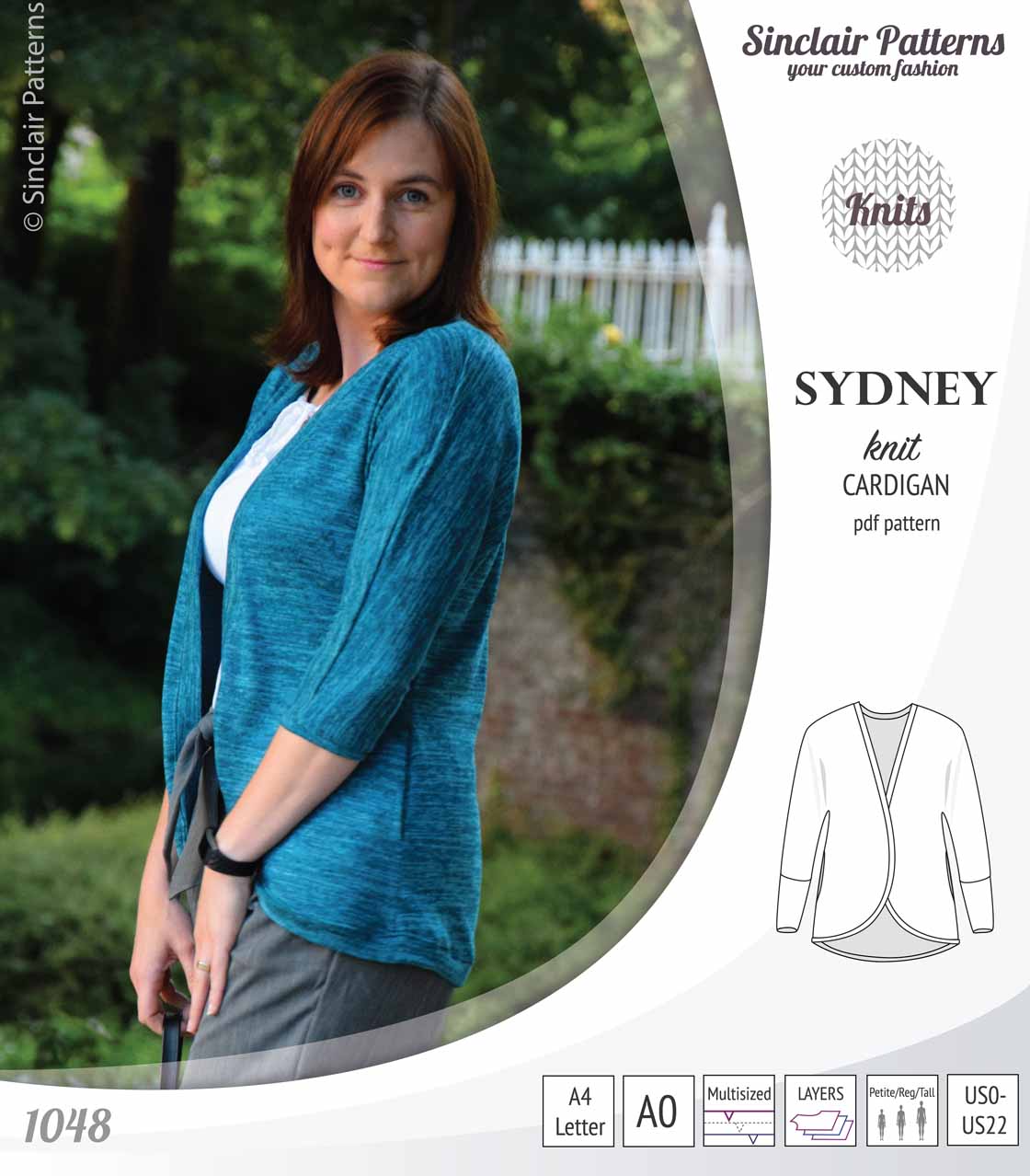 PDF Sewing pattern Sinclair Patterns S1048 Sydney cocoon style knit cardigan with pockets