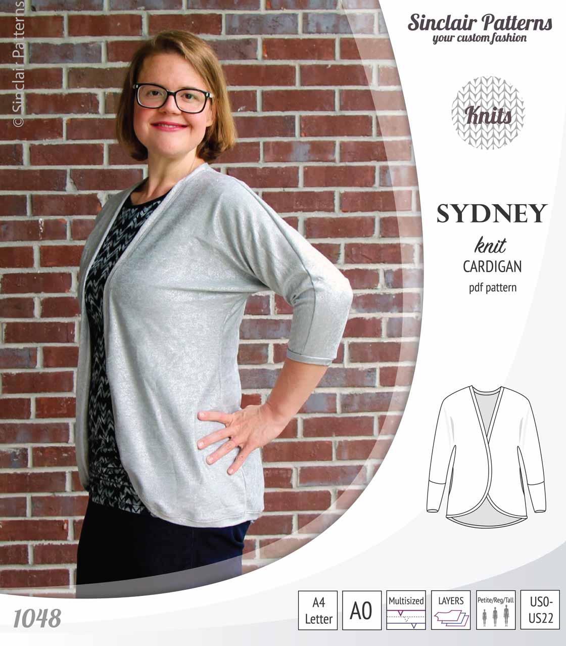 PDF Sewing pattern Sinclair Patterns S1048 Sydney cocoon style knit cardigan with pockets