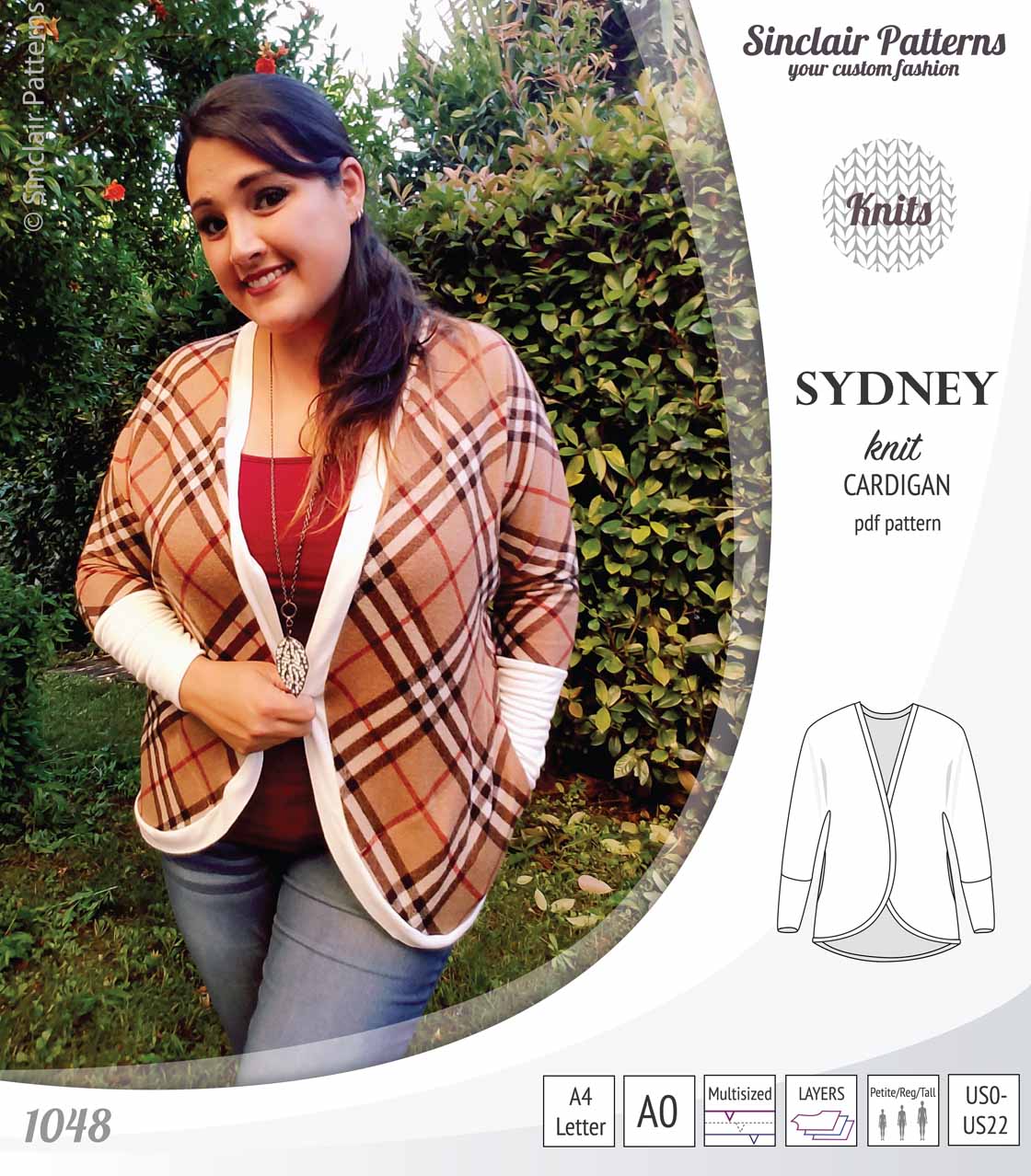 PDF Sewing pattern Sinclair Patterns S1048 Sydney cocoon style knit cardigan with pockets