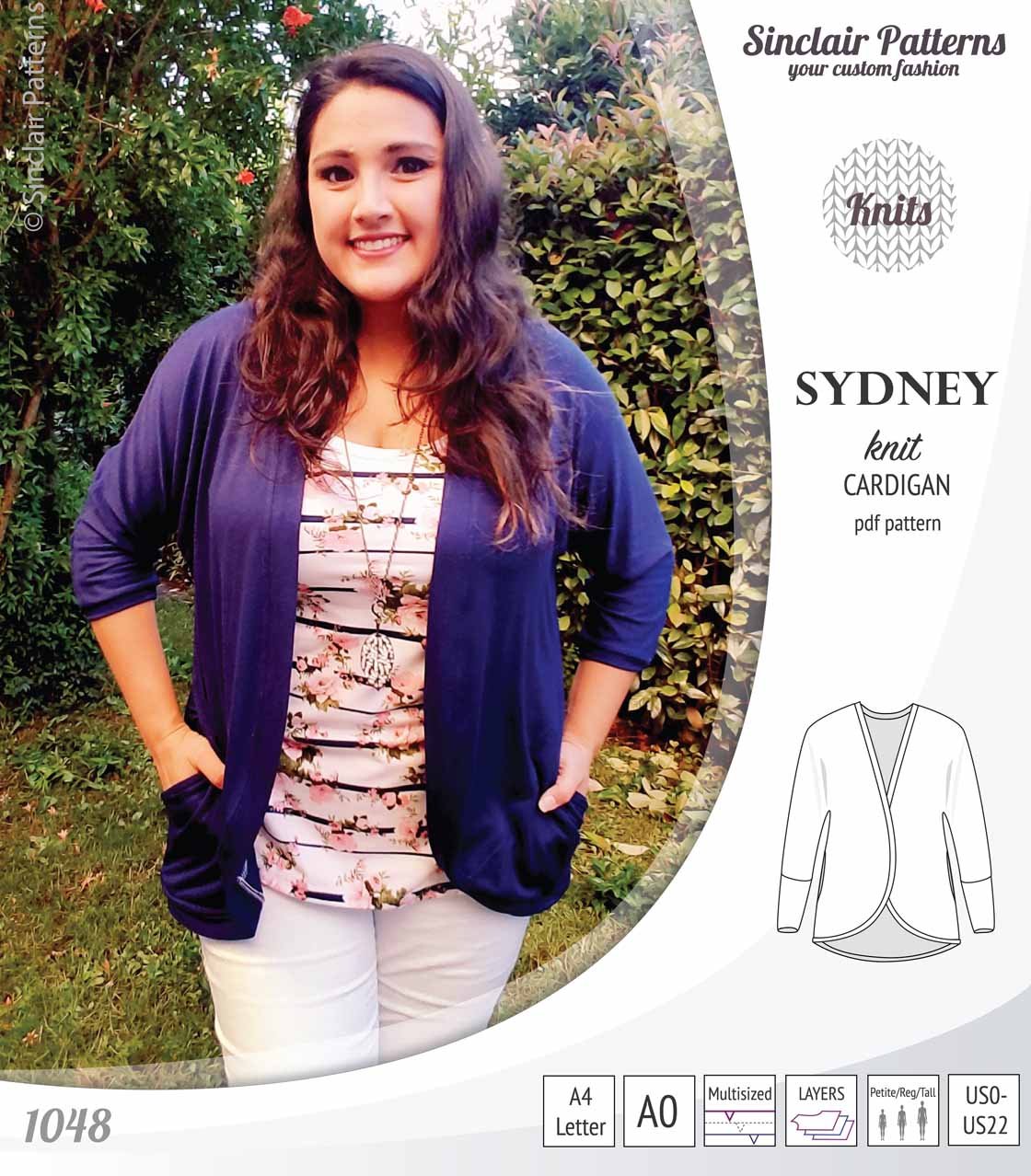 PDF Sewing pattern Sinclair Patterns S1048 Sydney cocoon style knit cardigan with pockets