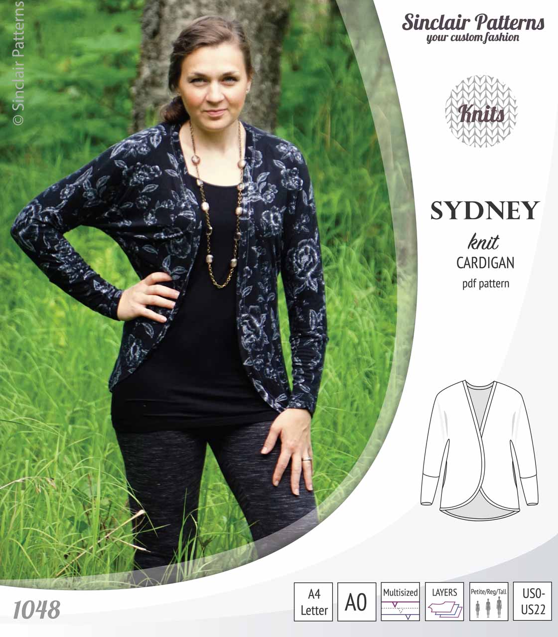 PDF Sewing pattern Sinclair Patterns S1048 Sydney cocoon style knit cardigan with pockets