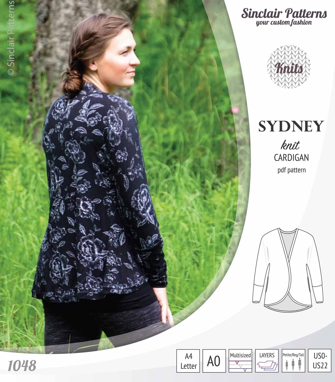 PDF Sewing pattern Sinclair Patterns S1048 Sydney cocoon style knit cardigan with pockets