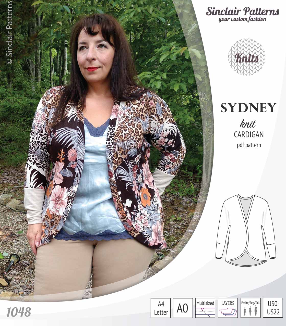 PDF Sewing pattern Sinclair Patterns S1048 Sydney cocoon style knit cardigan with pockets