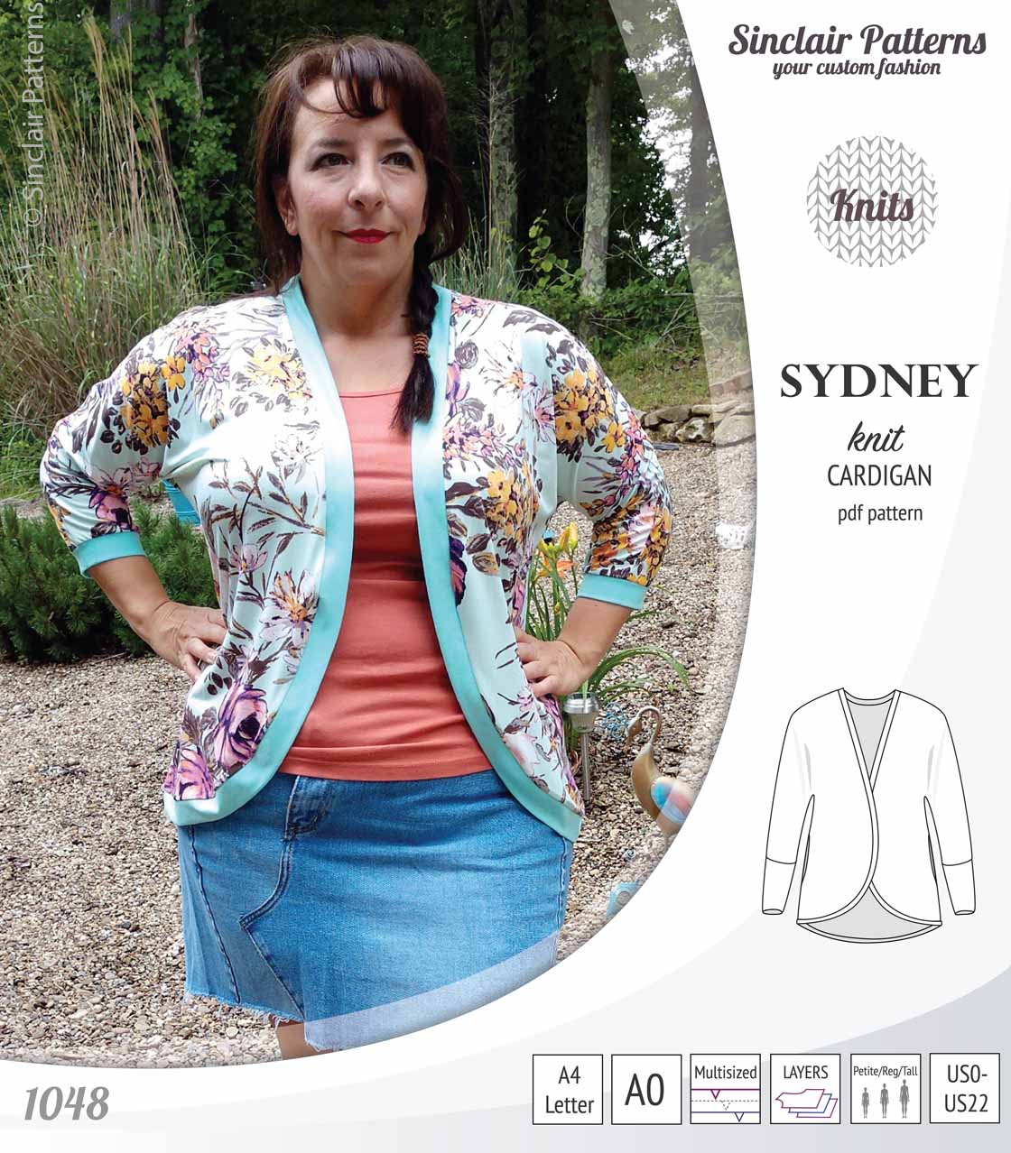 PDF Sewing pattern Sinclair Patterns S1048 Sydney cocoon style knit cardigan with pockets