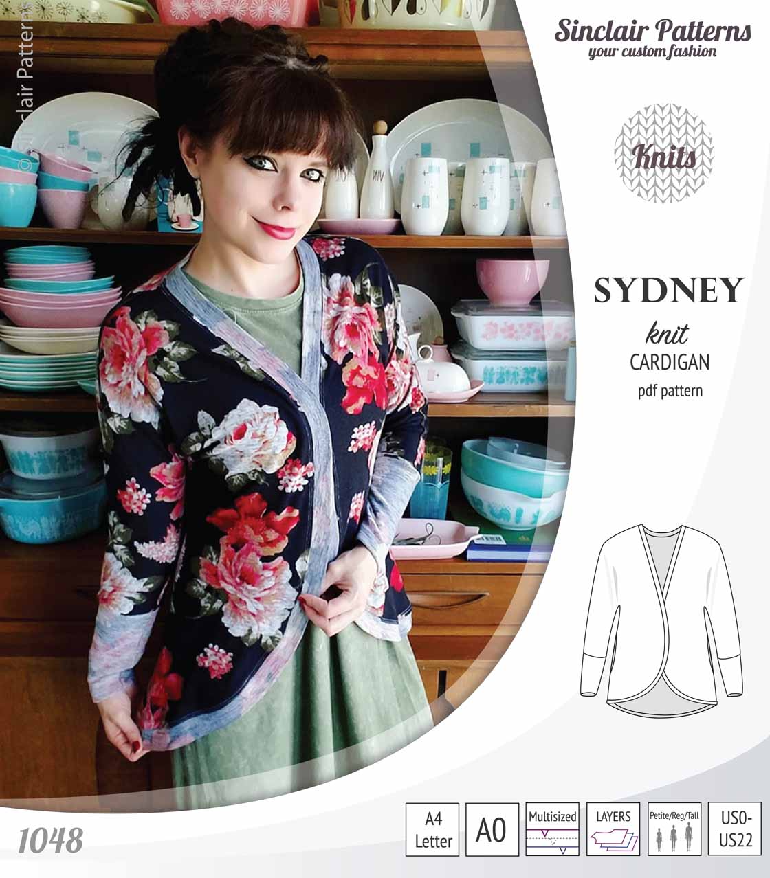 PDF Sewing pattern Sinclair Patterns S1048 Sydney cocoon style knit cardigan with pockets