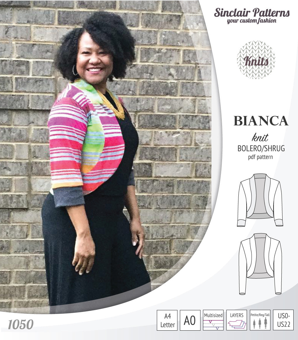 Pdf sewing pattern Bianca knit bolero, shrug, cropped cardigan by Sinclair Patterns